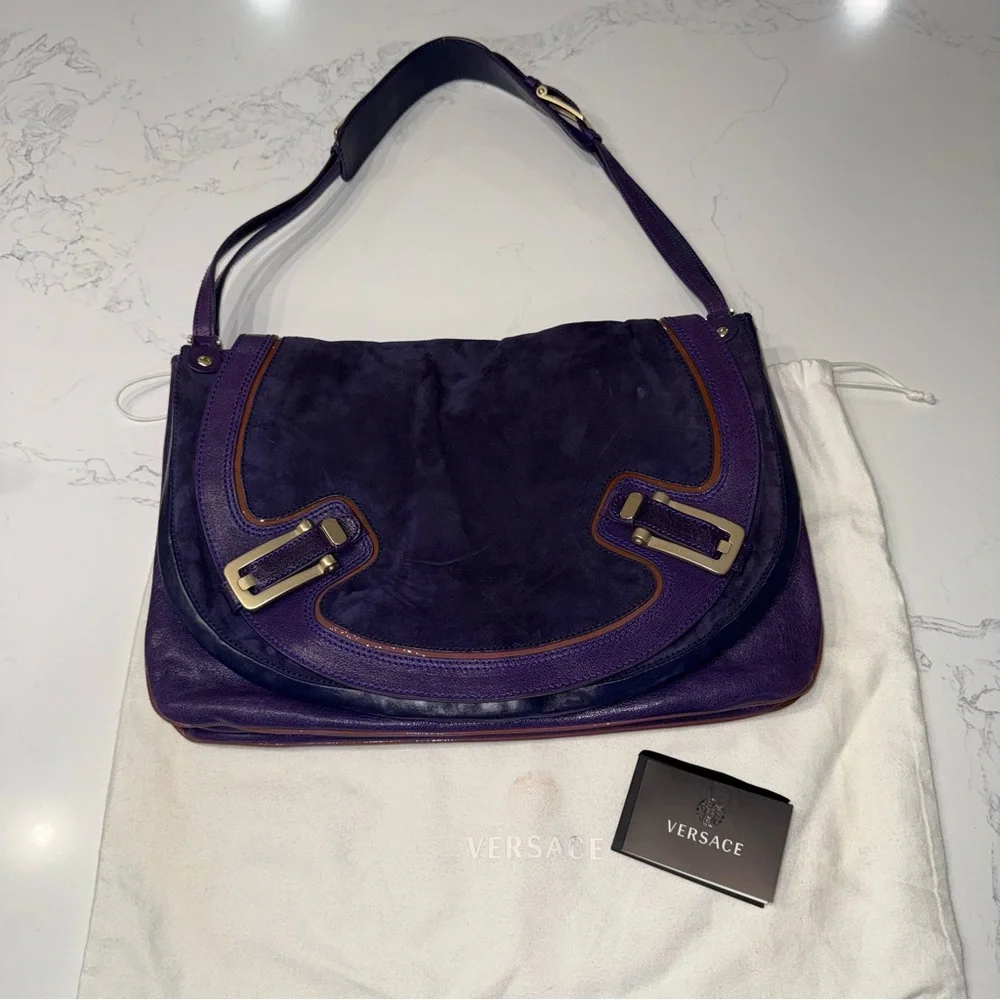 Vintage Versace Suede & Leather Shoulder Flap Messenger Bag - Picture 3 of 16